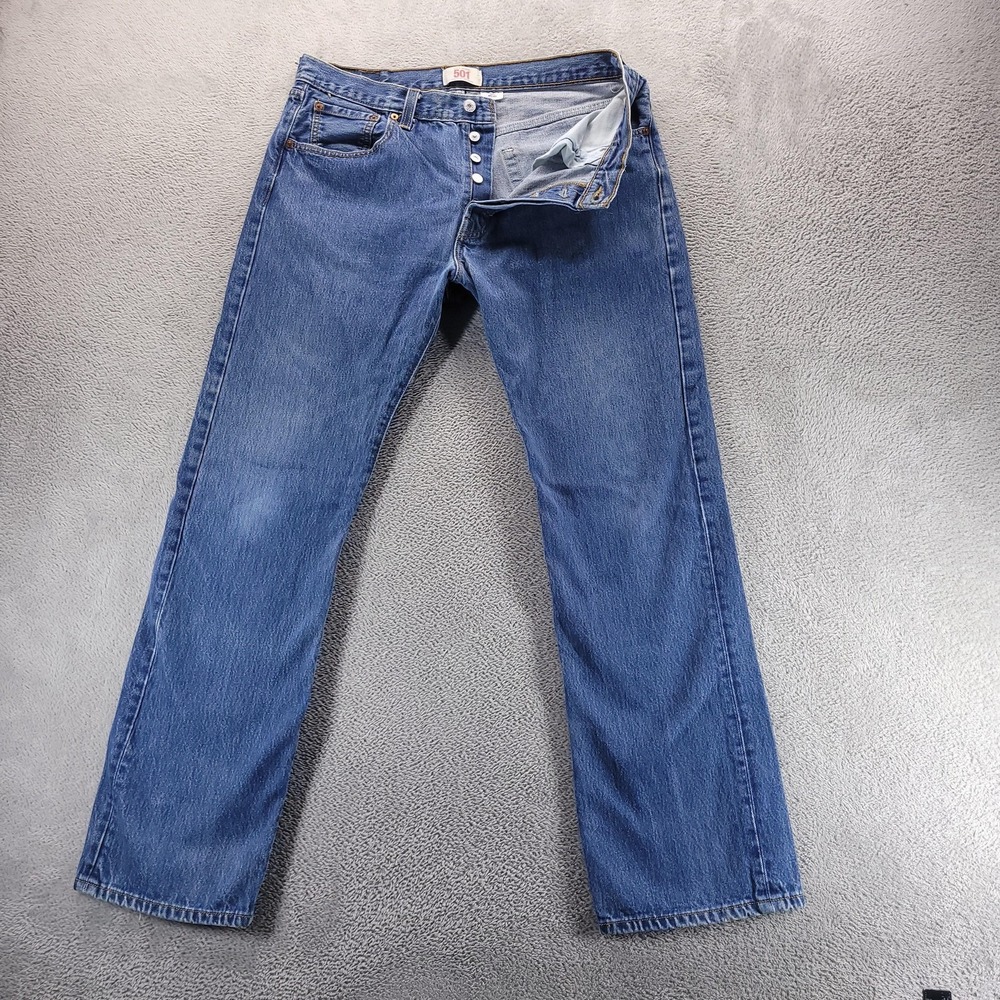 Levis 501 Jeans Mens 36x32 Blue Regular Straight Medium Wash Denim Button Fly